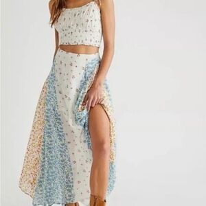 Free People Floral Patchwork Maxi Skirt - Blue, Yellow, White